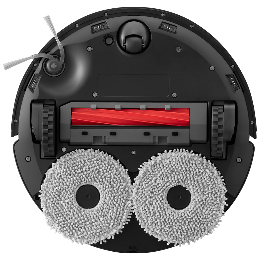 Underside of the robot showing the brush and mop pads